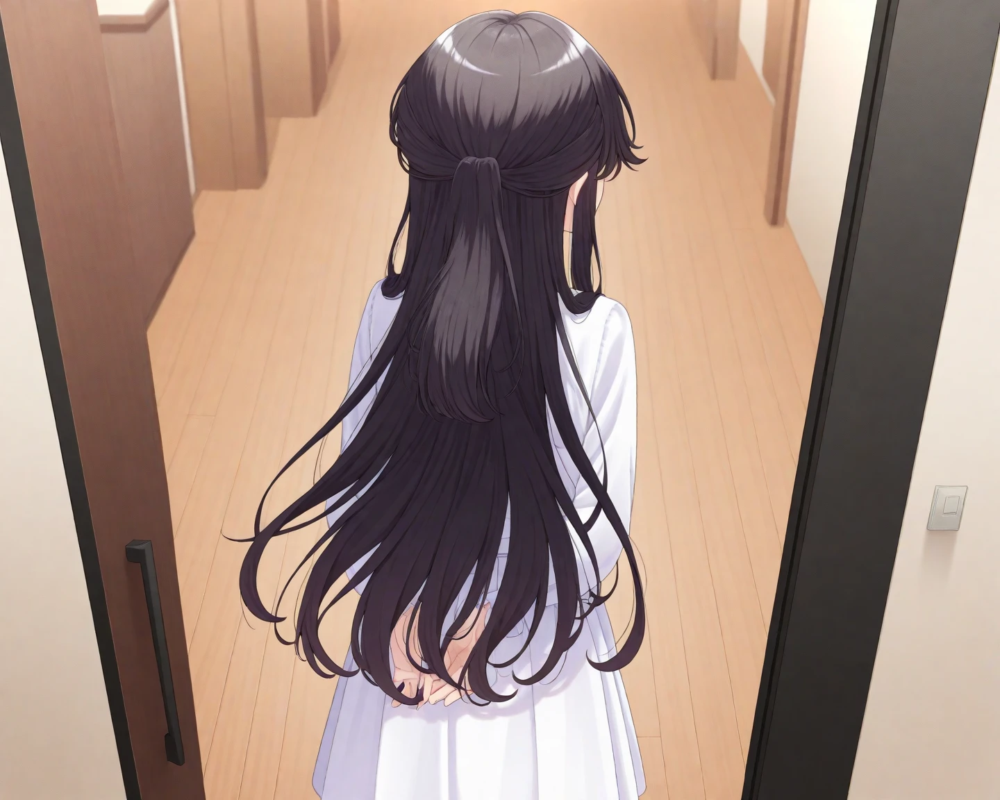 woman　Back view　Brown Hair　straight　cute　tall　Unreal