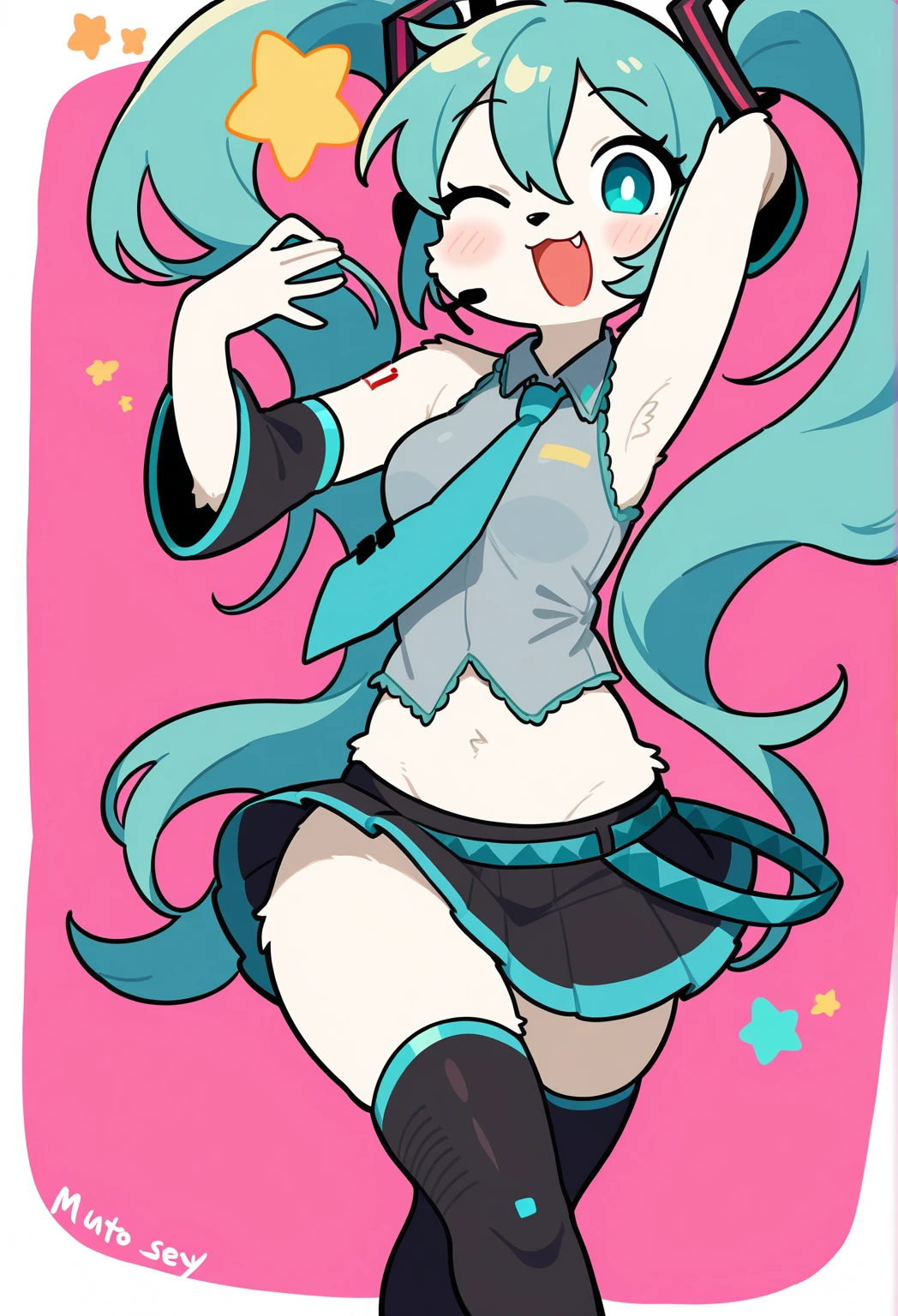 anime chibi girl cat ears with crazy shaped hair full body
