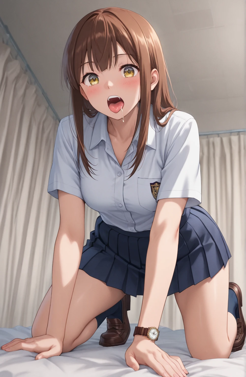 Sparrow, , ponytail, hair clip, short sleeves, neck ribbon, white shirt, green skirt, pleated skirt, red ribbon
sparrow, braid, hair clip,
(futanari), (erect dick), (ejaculation), (blushing), (bowlegs), (sitting), (handjob),(from the front)