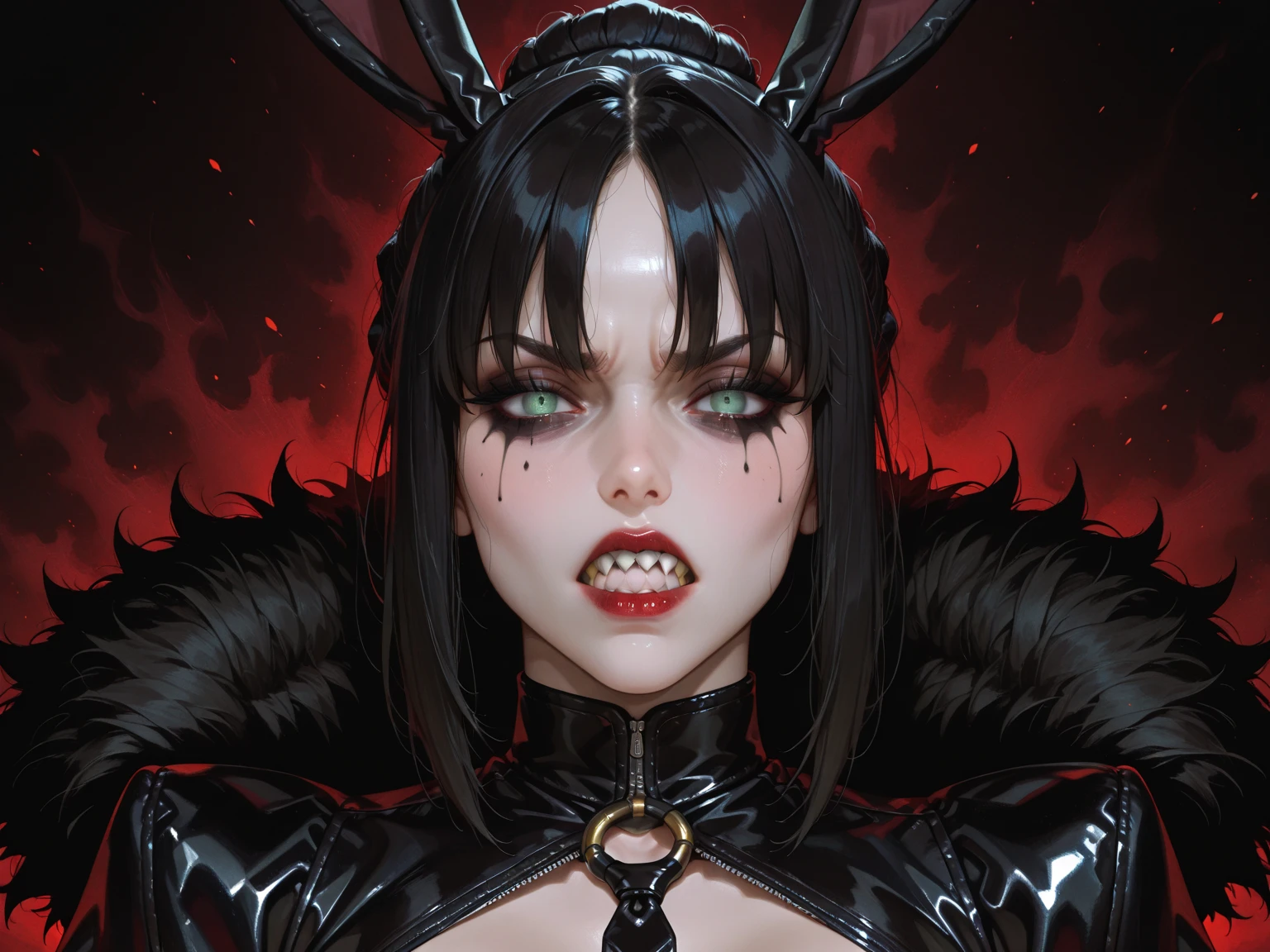 Rihanna as an evil nun,en robe de nonne sexy, Two Demon Horns on the head, rouge & Black Demon Wings, diabolique, insidieux, Dark and Sinister Satanic Church