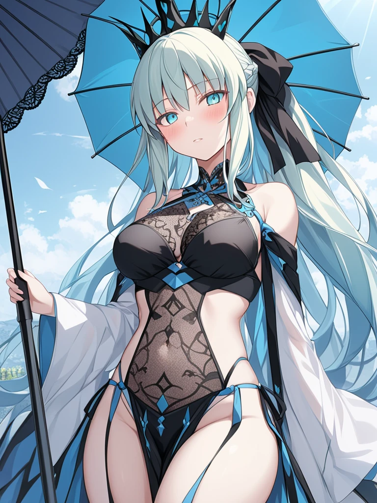 (masterpiece, best quality, ultra-detailed, highres, illustration), 1girl, perfect face, sidelighting, lustrous skin, standing, white lace, blue theme, fantasy, lace, white thighhighs, ((lace trim)), ((string biniki)), flowing hair, side-tie bikini, chinese clothes,
(bloom), (shine), lighting, ray tracing, ((science_fiction)), outdoor, depth_of_field, flower, creek, ((forest)), lutus, lotus hair ornament,
silver eyes , hair over one eye, (hair ornament) , breast curtain, high heels, long hair, action_pose, arm behind back,