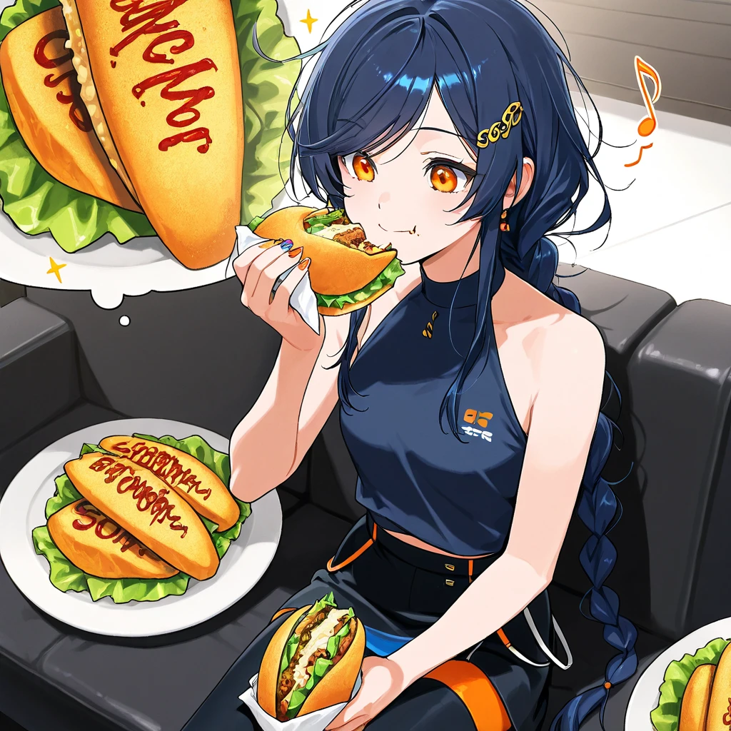 Fishing at a food stall with a towel on your head&Woman eating chips Tight clothing highest quality Giant Fish&Chips on the table Full Color