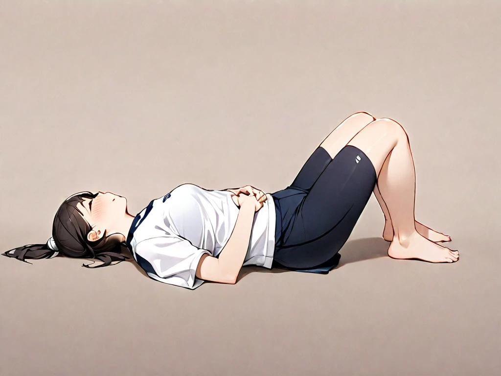 A female student in a sailor uniform is watching a physical education class in the gymnasium because she is feeling unwell