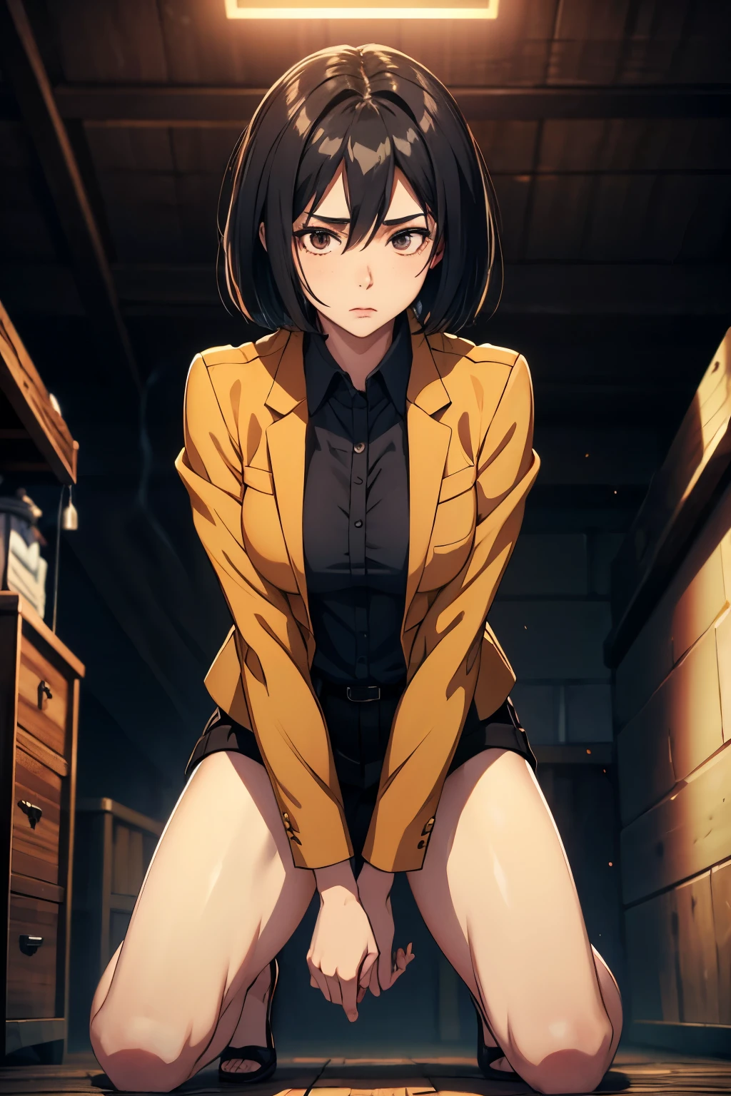 Tanya degurechaff, nude, no pants, military dress, pussy, nice, boardroom, 1girl, solo, masterpiece, short hair, tomboy