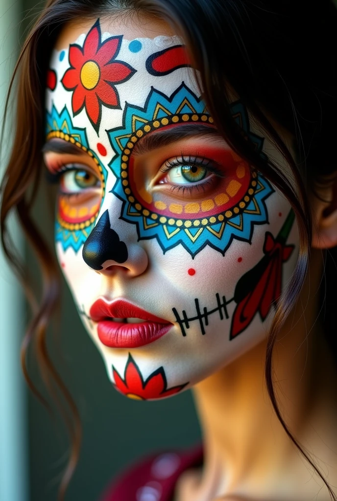 create an image demonstrating the style of ((Dia De Los Muertos)) style, hyper realism, 8k high definition, vibrant colors, sharp focus, insanely detailed