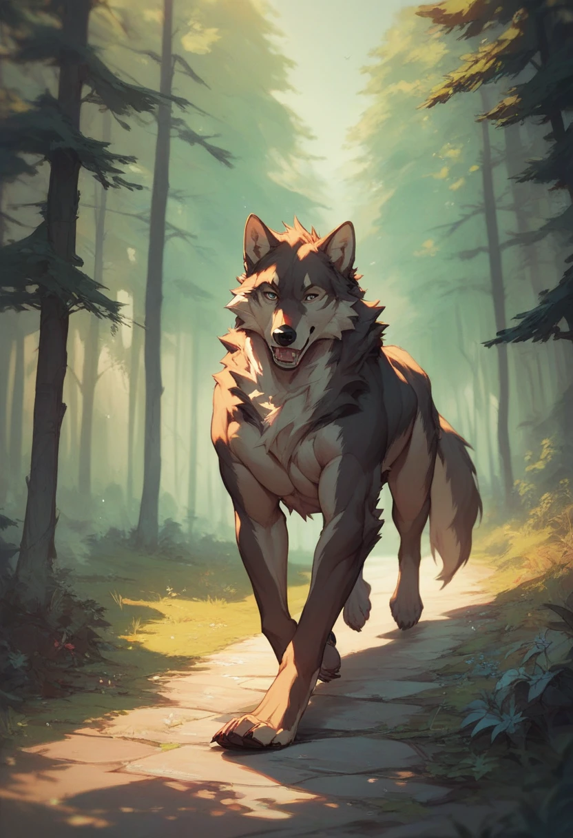 COMBAT SCENE, LION JUMPING AND ATTACKING WITH ONE PAW WITH SHARP CLAWS bright yellow eyes, sharp fangs, moody lighting, hyper-realistic forest, gloomy and mysterious, cinematic lighting, intricate details, 8k, high quality, photorealistic, dramatic, powerful, majestic
