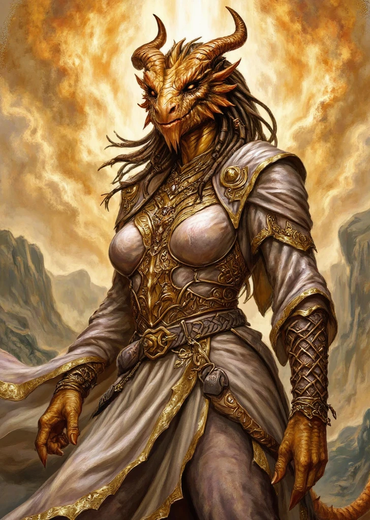 a medium quality digital illustration of the "Oracle of the Ochre Oasis" adoptable, featuring a cannibal with a new attitude, fantasy art, mystical, vibrant colors, character design, detailed, magical, front view, atmospheric lighting, character concept art, concept design, unique character, original character design, full body shot