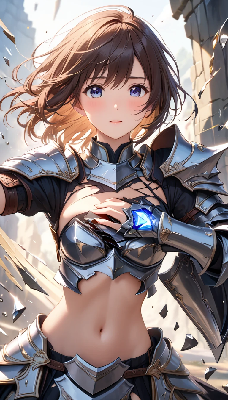 Asuna, Asuna_(Star), (1 Girl,Solitary) ,fantasy, high resolution, No.19, The original, (Wear at waist:1.3), Smile, (White Knight Wizard Cape:1.55), short hair, Medium , Looking at the audience, Bangs ,Delicate hazel eyes, Beautiful background, ((morning sun,Western-style private room)), Put your hands on your chest,(Brown hair,Short Ponytail:1.5), (Platinum Knight Wizard Fully Armored:1.55),short hair, permanent,straight on, Abeke,(whole body:1.1), White stockings,(Abeke:1.4),