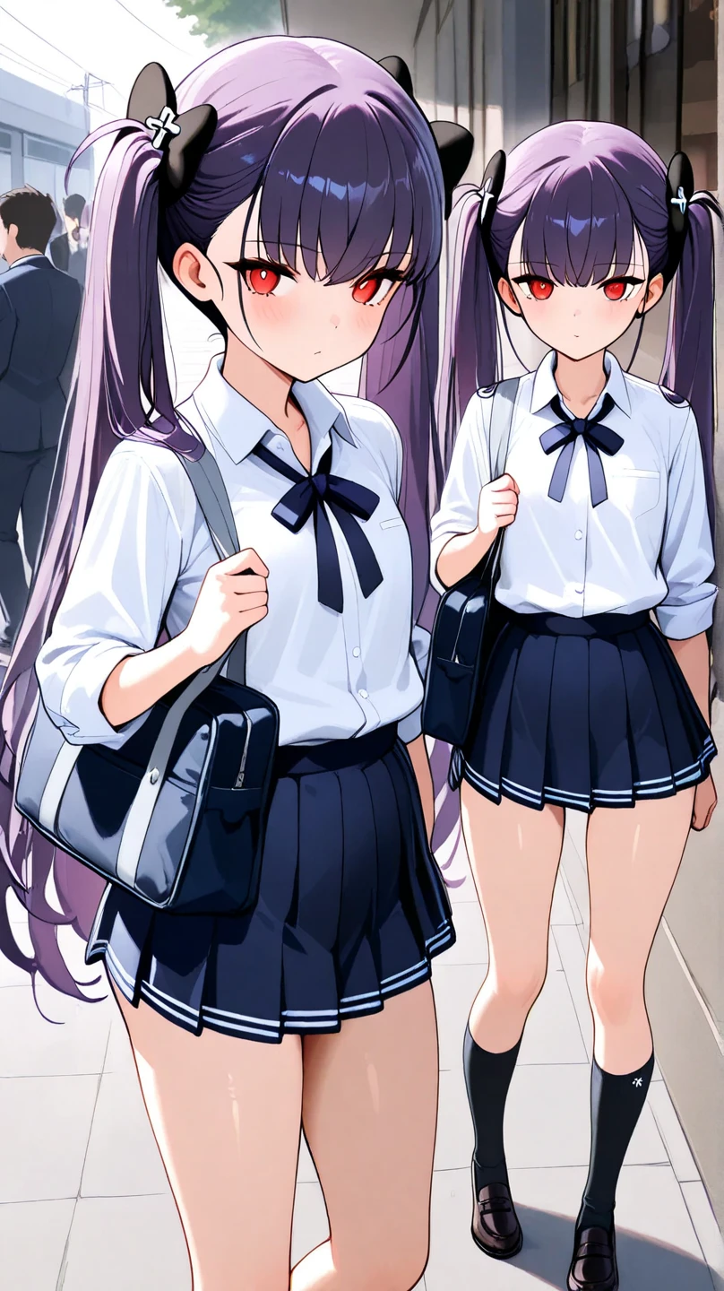 masterpiece, best quality, girl, shirt, mini skirt,, loli,18 years old,,Tokyo,Cell anime,look here,Short sleeve,,,skirt lift,blunt bangs,walking,cleavage,,pixiv fan box,big smile,school uniform,home ,back view,blazer,big