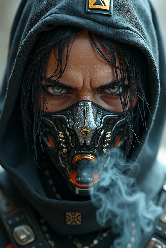 Fantasy style,(Chinese elements),(gas masks:1.2),(Hanfu:1.2),(full body:1.2),long hair,((a male zombie:1.5)),((zombie punk)),(human transformation:1.3),dark style,biochemical experiments,combat troops,movie style,
ray tracing,shadows,ultra sharp,metal,((cold colors)),Epic CG masterpiece,(3D rendering),facing camera,ultra high resolution,(masterpiece),(best quality),(super detailed),(extremely delicate and beautiful),cinematic light,detailed environment,(real),(ultra realistic details:1.5),glass-like sparkling eyes are blurry and dreamy,(muscle tone and definition),(finely detailed features),stunning colors,cinematic lighting effects,super wide Angle,light particles,light particle art,glowing,dynamic poses,surreal,futurism,concept art,exquisite facial features,super delicate face,designed by greg manchess,smoke,a model woman,bright eyes,glossy lips,trending on art station,photoreal,8 k,octane render by greg rutkowski,art by Carne Griffiths and Wadim Kashin,in the style of Dau-al-Set,Pollock,and inspired by MAPPA and Zdzislaw Beksinski,