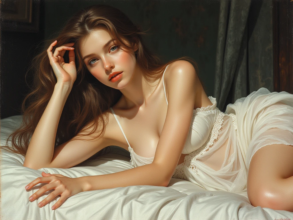 (best quality, 4k, highres, masterpiece:1.2), ultra-detailed, (realistic:1.37), beautiful girl, detailed blue eyes, slightly lowers her panties to her knees, delicate grooming of the pubic area.
This painting shows a beautiful girl in meticulous detail。We can enjoy the best quality of the picture and Ultra HD resolution,Make sure every detail is clearly visible,Let the viewer be completely immersed in the painting。The girl has bright and detailed blue eyes,Shining like a starry sky,Every glance can firmly attract the viewer's attention。
The girl in the picture gently lowers her panties to her knees,Reveals subtle and private skin。She takes careful care of her meridianake the whole picture closer to reality。Through meticulous presentation,The viewer can almost feel her beauty。
The work is based on realism,Bring the image of the girl to life in front of the viewer。at the same time,through artistic means,Emphasizes the delicacy and realism of the picture。
Overall picture light is warm and soft,It creates a peaceful and welcoming atmosphere。Elegant color matching,Highlights the girl's softness and tenderness。
The painting will be rendered using high-quality rendering techniques,Show realistic picture effects,Bring the viewer an immersive feeling。at the same time,Every detail in the picture has been carefully processed,forming a detailed and unique work of art。