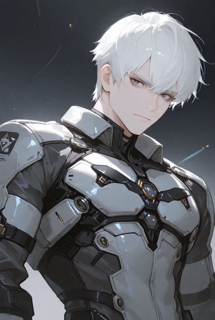 male cyborg, White hair, T-shirt, cargo pants