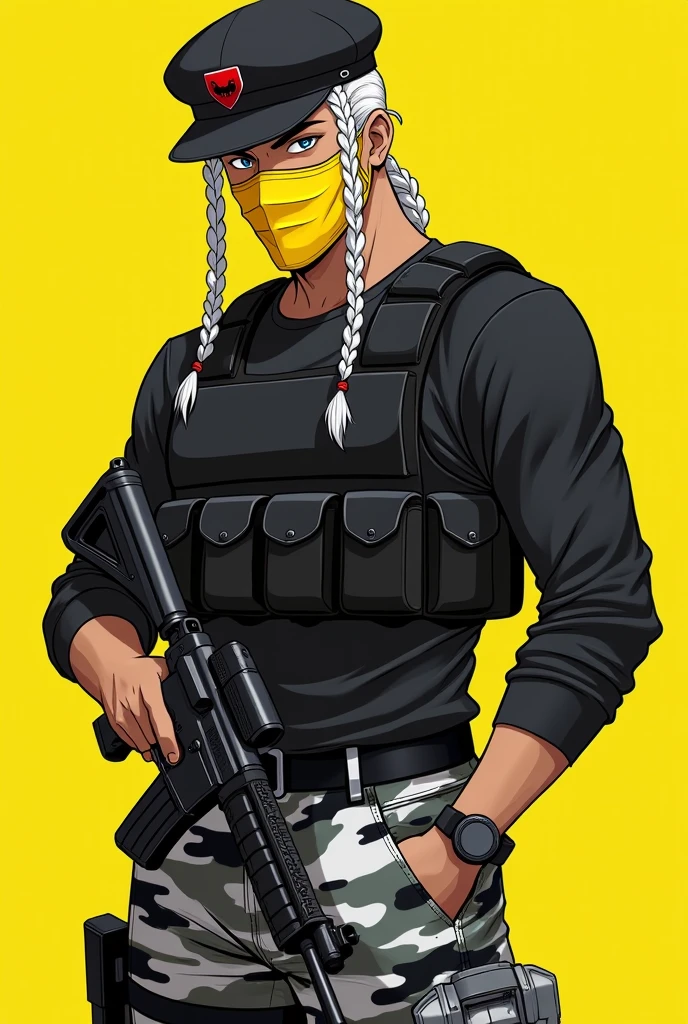 Happy white skin hispanic male with balaclava mask with braids wearing nike and gucci in the city
