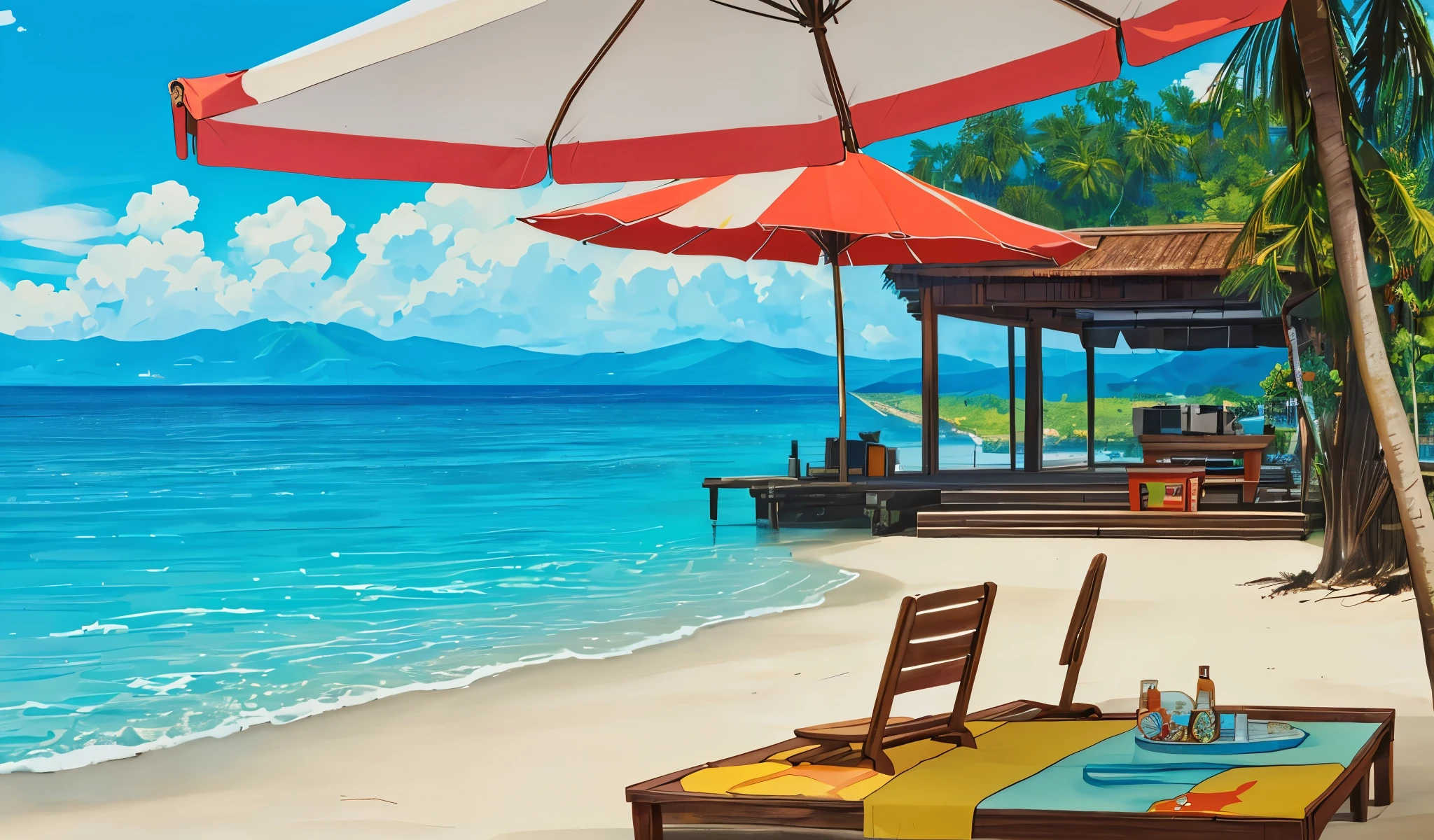 Drawn in 80’s anime art style.
Retro anime. Vintage Anime. Classical Anime.
Japanese Beach
1. Atmosphere & Mood
• Time of Day: Late afternoon into early evening—when the sun is low, casting long shadows and a golden glow over everything.
2. Landscape & Setting
• Sand: Soft and sun-bleached, warm beneath the feet. Scattered with seashells, soda bottles, and the occasional forgotten beach toy half-buried. Sandals left behind by s still echo with laughter.
• Sea: Not overly blue—more a soft slate gray or greenish hue, shimmering with reflected sun. The tide moves slowly in and out, gentle and predictable. Tiny crabs scurry along rocks.
• Sky: Painted in amber, peach, and soft pinks as the sun dips. Light clouds stretch lazily. Sometimes a distant airplane leaves a white trail overhead.
3. Structures & Objects
• Wooden Beach House:
• Small and old-fashioned, with creaky wooden floors, posters of 80s idol singers, and a fan blowing warm air in circles.
• Inside: melon soda bottles in glass coolers, shaved ice (kakigori) machines, and faded menus pinned with thumbtacks.
• Umbrellas & Towels: Red-and-white striped umbrellas, patterned beach towels, and sun-faded picnic mats spread casually across the sand.
• Vending Machines: Tall and humming, offering glass-bottled sodas, cold tea, and maybe a popsicle. The buttons are faded, and sometimes one doesn’t work.
• Old Pier / Dock:
• Wooden boards creak underfoot.
• Characters sit here with legs dangling, tossing rocks or just watching the sunset.
• Rusted metal railings and thick ropes, with small fishing boats bobbing quietly.