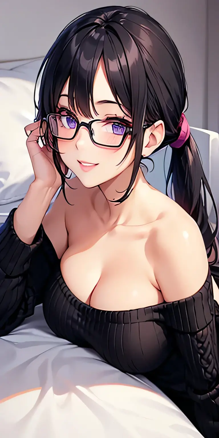 PERFECT MASTERPIECE, EXTREMELY DETAILED CG UNITY 8K UHD QUALITY RESOLUTION WALLPAPER, BEST AWARD-WINNING IMAGE, PHOTOREALISTIC, BEST PROFESSIONAL CINEMATIC LIGHTING, The most beautiful girl, long purple hair in a ponytail, wearing glasses, vibrant realistic moonlight eyes, long detailed eyelashes, shiny realistic skin texture, blushing, sexy seductive slutty facial expression, super huge enormously gigantic tits, cleavage showing, gigantic bursting out of her,, transparent stockings, back view, corporate business office background, sexy seductive slutty pose (((a extremely naked, nude))) (huge fake breasts, (round breasts), doggystyle, RAW Photos, sexy buttocks, spread legs for de viewer, colossal breasts