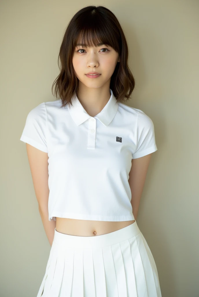 (8K, RAW Photos, Highest quality, masterpiece:1.2), (professional photography, full colors, studio-caliber color grading), (Gravure quality for high-end fashion magazines), close up, BREAK,18 year old girl, (short bob hair:1.1), crying a little, Harajuku style, Big Natural Color Lip, (Plumpy body:1.1 (smooth skin:1 (huge breasts:1.2 (expresses the roundness and softness of the chest area..1 BREAK (Polo shirt with collar), pleated skirt