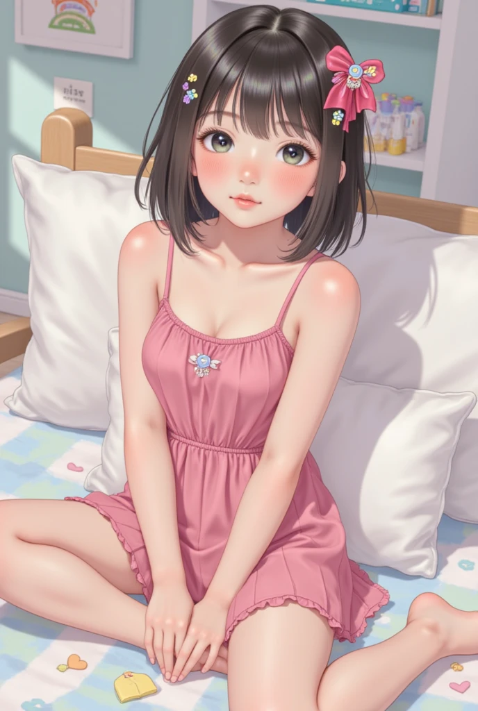 13-year-old girl, Small breasts, Delicate body, Young pink nipples, Swollen, immature breasts, Nearly naked, Sexy look, Childish face, Baby Face, childish body, 