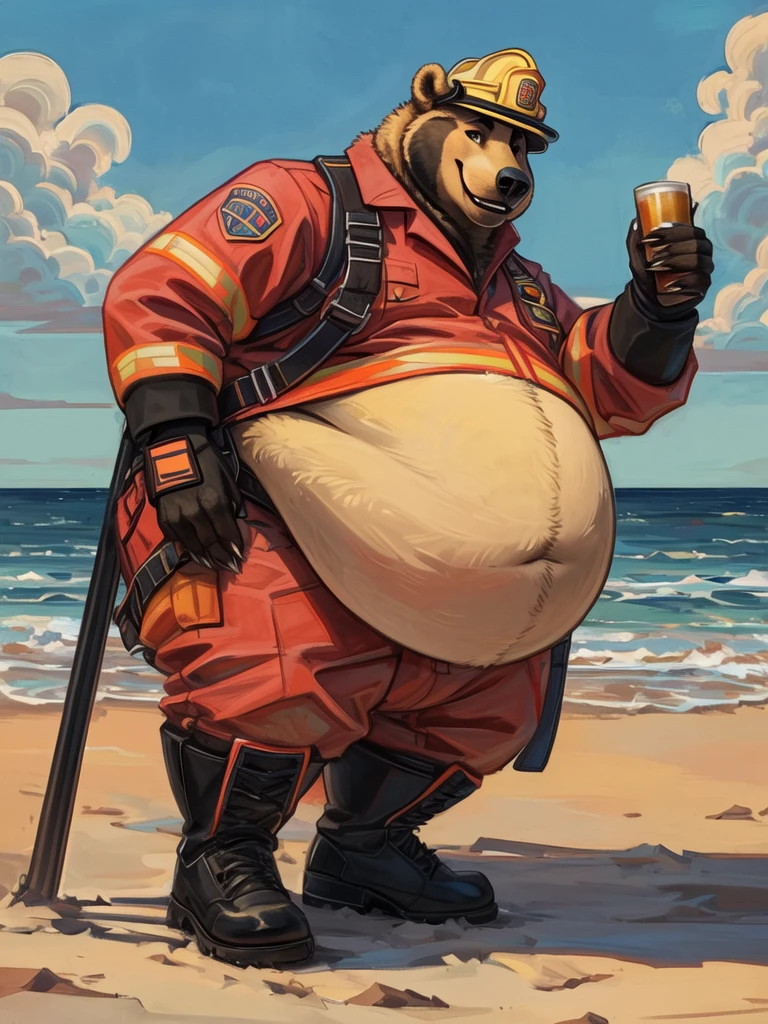 ((best quality)), ((masterpiece)), (detailed), ((best quality)), ((masterpiece)), (detailed), Bears , Furry , Anthro , Wearing cap , Life Guard outfit , Bodybuilder , Huge belly fat , Pregnant belly , Big Dick , Lactation , Cum , big breast , Anal , anal sex , Messy cum , beach , handsome , good looking , full body , gangbang , Everyone Cum