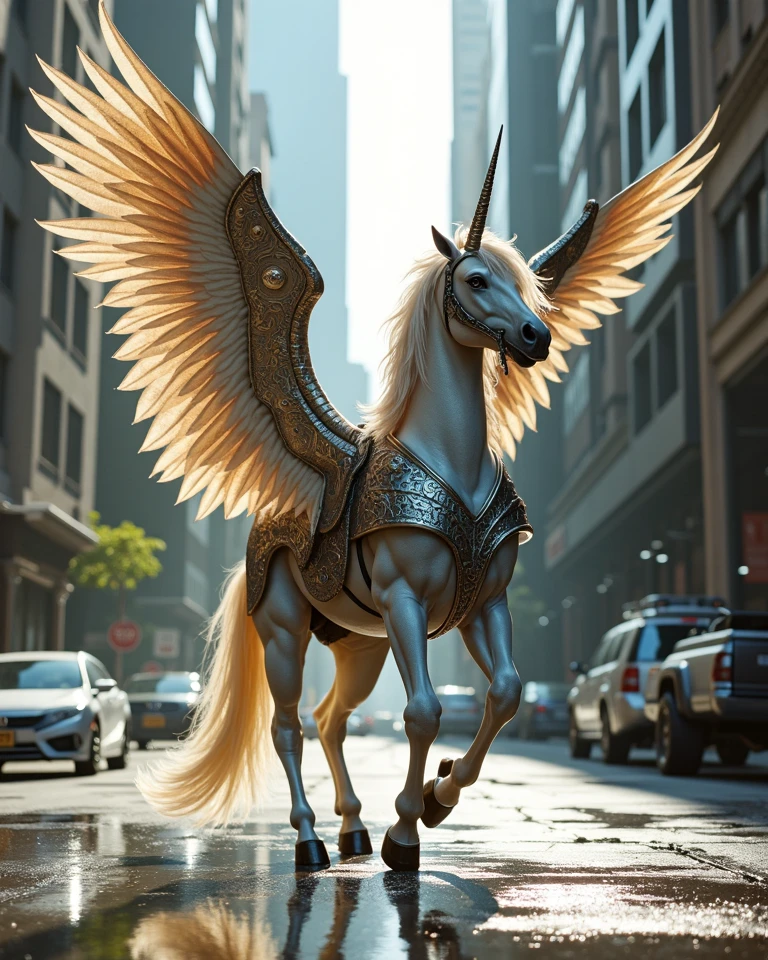 A female centaur，She is famous in the multiverse，She is both a female centaur, half human, half horse, half horse，It is also a female Yingzhao。She blends both images，The first is：（（The head of the horse/neck/Shoulder these parts，Replaced with a beautiful female human upper body）：9.9），of females are half-centaurs, half-horses, half-humans，The second is：（（The head of the horse/neck/lower back/hason/gluteal/Shijo Thigh Female Embodiment）：9.9），'s（（Female half-horse with beautiful woman's）：9.9，Chimer）：9.9），（It's like a female human wearing a half-horse-like costume and making a seamless chimera：9.9），This chimerization is based on powerful futuristic technology。The ultra-wide-angle lens captures the image of her beautiful and ethereal wings on the ionosphere launching a super-high-speed charge and leaping。Her front half is distinctly feminine，Tall sexy body，possessed（K cup giant coconut tit chest：9.9），It has a small man's waist butterfly straddling（Long legs：9.9），The embedded interface of the half-horse part of the bent feminine state of the back half of the body is in the hip position。（The horse-shaped, half-horse torso form of her back body is completely female humanization9.9）。The chest cavity of a woman in the shape of a bent dog style embedded in the lower back position of the beautiful woman's body starting from the upper part of the sternum/lower back/Ventral transverse。Then there are the sexy beauty's upright hips，（Her entire body has been completely female and replaced by a female body：9.9），Including the half-horse part。Mechanized armor covers the legs with knee-shaped anti-joints and feet，And these parts are highly anthropomorphic，This makes her legs graceful and slender，Her four horse legs exploded in length proportions and was slender and toned，Under the legs are skinny white feet dressed in Skyscraper Heels，Use Midjourney's advanced stroke tools and color palettes, as well as texture packs, model packs, and texture tools，Concentration，Include all parts of her