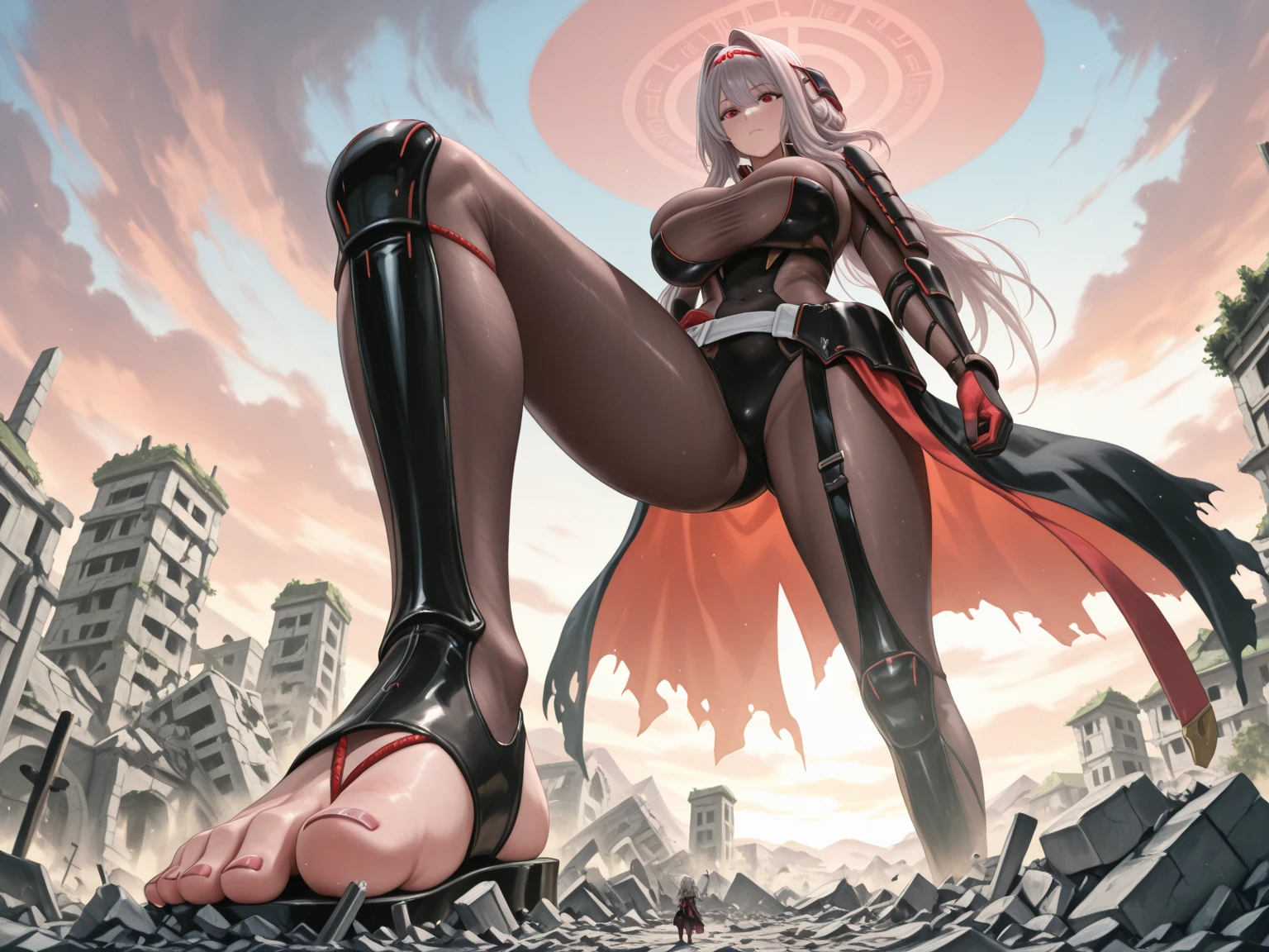 ultra-detailed, Explicit, Beautiful body, Beautiful Nose, Beautiful character design, perfect eyes, perfect face, ultra highres, 4K, beautiful legs, perfect legs, Nice hands, Perfect hand, Masterpiece, Best Quality, Highly detailed, illustration, absurdres, street fighter, doll suit, shadaloo doll, dollsuit, expressionless, blank eyes, looking at viewer, red gloves, emotionless, black latex, corrution, mind control, female combatant, full body, hypnotized, unhappy trance, full body suit, ribbed bodysuit, both arms at side, obey, perfect female body, extremely glossy latex, hypnosis, hypnoLora, empty eyes, Mind control device, poses, submissive_pose, Slave, hat, necktie, standing, standing up straight, Standing at attention, hat, yellow necktie, belt, latex, ribbed bodysuit, thighhighs, garter belt, Fighting Stance, extending the right arm from the shoulder into the air with a straightened hand, military, thigh boots, solo, blood on shirt, blood on hand, blood on clothes, blood on face, blood, blood on arm, blood on cheek, blood on leg, Classroom of the Elite, Ichinose Honami, pink blonde hair, blue eyes, long hair, large breast