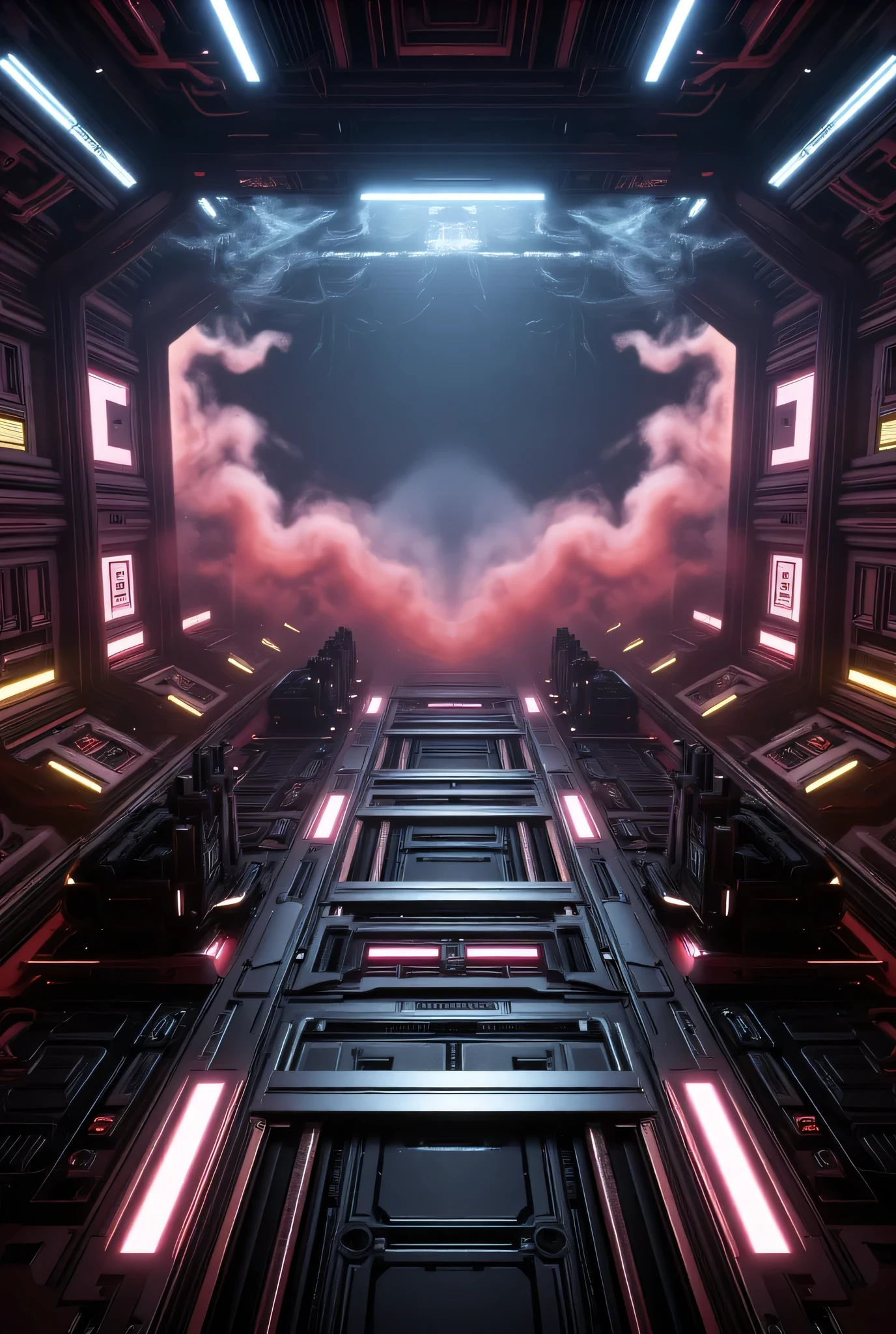 A strange futuristic laboratory with large chambers, cryo stasis, strange gases, electric