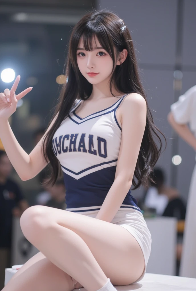 Pubic hair grows、Smile full of happiness、((:1.3))、、、Panting face、Lacking、After being attacked、Sweating、Expression in a state of excitement、poneyTail、eye glass、((:1.1))、White panties are clearly visible、((1 beautiful girl)), extremely detailed CG unified 8k wallpaper, Highly detailed, High kick like a line dance、RAW color photo, Professional Photography, Realistic, top-quality、hight resolution、ultra-detailliert、​masterpiece、Raw photography、realisitic、Photorealsitic、extremely delicate and beautiful、finely detail、Textured skin、poneyTail、full-shot、(Sky from below)、1womanl、japanes、18year old、(Professional Baseball Team Cheerleading)、(Cheering seats in the stadium)、(beauitful face:1.5)、(Showing white panties:1.2)、(Highkick:1.5)、itting open legs、Open your crotch、(Pubic hair sticking out of panties)、Cheering uniform、(Blue mini skirt:1.5)、tall、Brown hair、Wearing makeup、(Bare legs:1.5)、Do not wear anything on your arm、perfectly proportions、(At SFW)