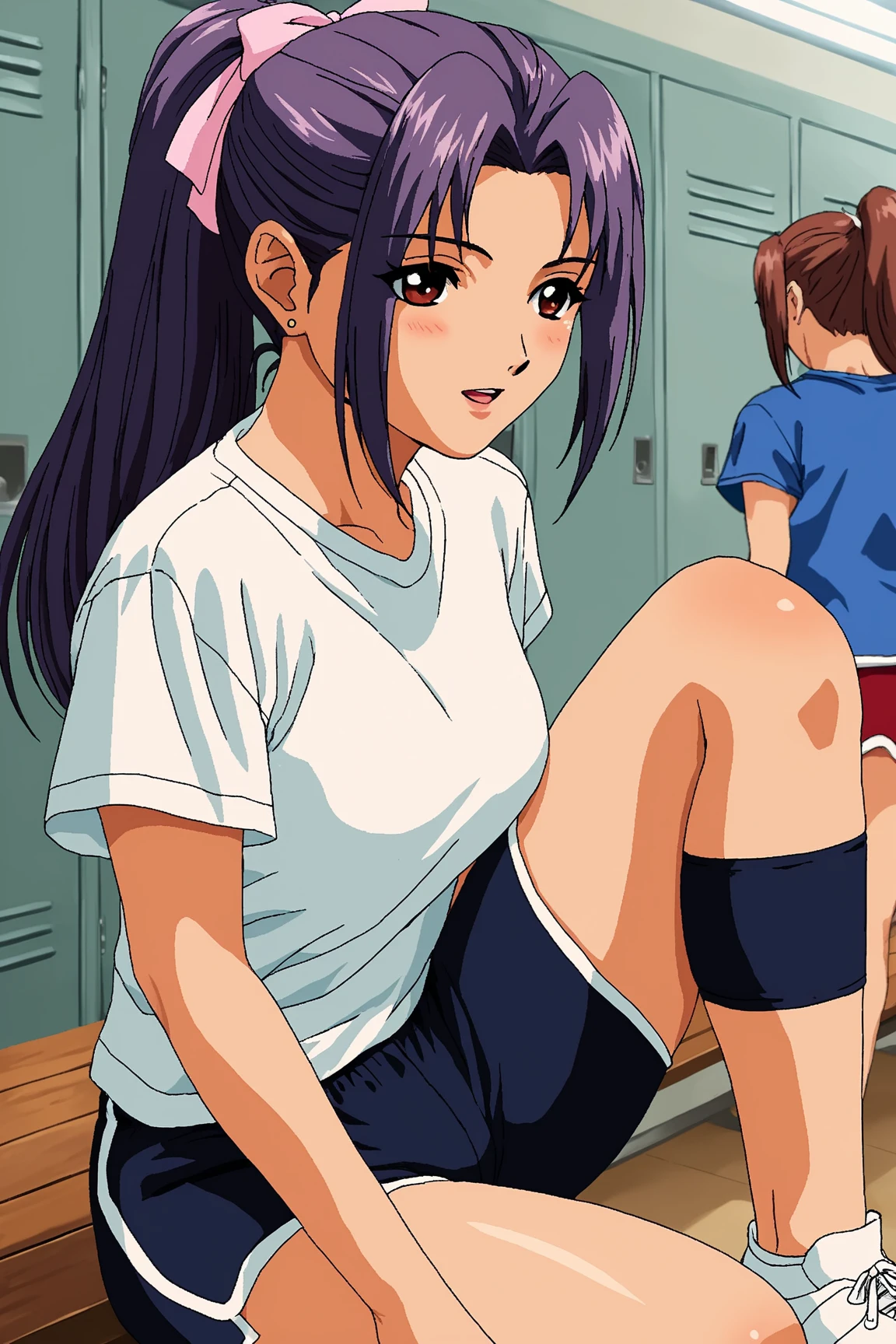 Momoko Koigakubo, a tall girl with beautiful legs, is running on the school grounds in a white gym uniform and a light-colored navy blue bloomer that looks like panties.。There are also black-haired girls in gym clothes running around.。