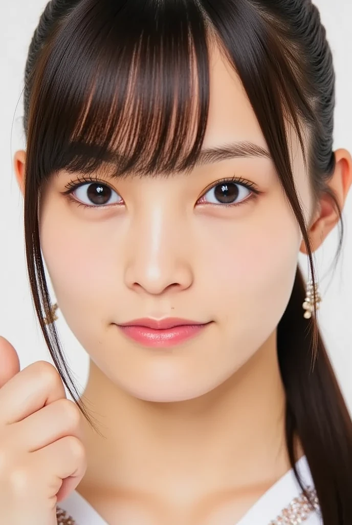 A mix of nicely trimmed blond and black hair、ponytail、face close-up