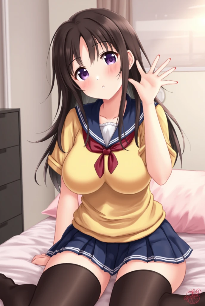 nsfw, score_9, score_8_superior, score_7_superior, sauce_anime,
One girl, Cute Woman, alone, shy,
sgswfmk, Long Hair, Brown Hair, Black Hair, Long bangs, (目のsuperiorの髪:1.1), blue eyes, Large Breasts,
Red Hairband,
lipstick, Fine grain, eyelash, eyeliner, jewelry, necklace, bracelet, Earrings, with heart-shaped eyes,
Casual Dresses, sweater, Off the shoulder, clavicle, Long sleeve, Pleated skirt, belt,, Checked shawl,nsfw, , cowboy shot,, 独奏, cowboy shot, bra lift, show off nipple, 1boy, five fingers, (lie on own back), (overhead shot), blush, (rape), sweat, drooling, love juice, cum in pussy, crying, collar, bed, vaginale penis, Sex, orgasm , collar on a leash, collar on a leash, spread legs, show off nipple, shirt lift, skirt lift