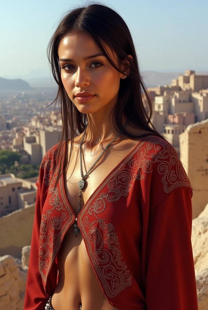 (muste piece, highest quality)((8k)),full body,super detailed,arab girl ,blue eyes,(very wide eyebrow) ,photorealistic,dark bronze shiny skin((black skin ,shiny skin ,big ass ,)),beautiful female mode,Black woman in red clothes from biblical times, blue eyes, in roman colosseom),,horny, (shiny skin), she is wet and intimate, she has a submissive expression, direct eye contact, hyperrealistic, unreal engine 5,Suggested pose, 8K