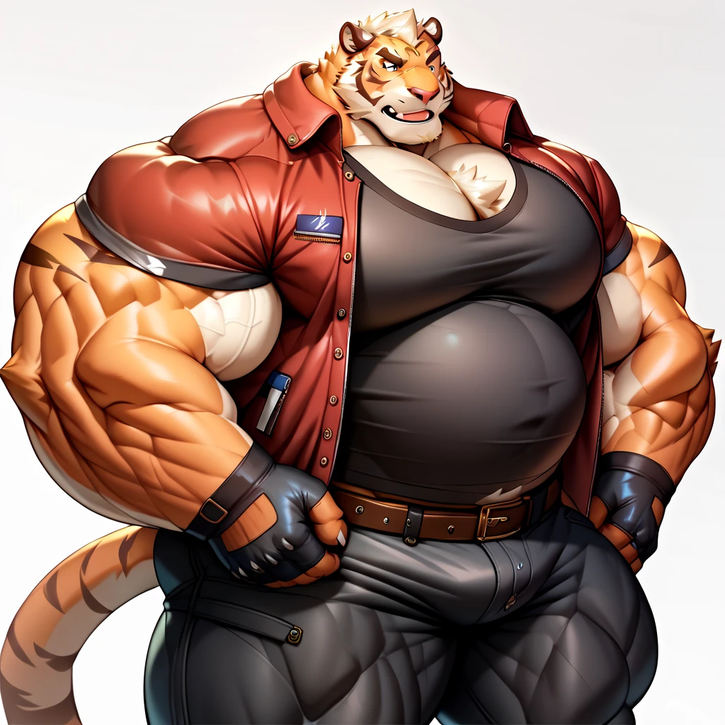 A tiger beastman,strong body,muscular,Like a born strong man。His skin looks healthy and fair..,Muscle and fat intertwined,Create unique skin texture,Perfect and powerful。
His arms are as strong as iron pillars,Well-defined muscles,It seems to contain infinite power。Palms are generous,Sharp fingers and claws,Showing his wildness and strength。
He has a broad mind,Muscle bulge,As if it could withstand any impact。Very good abdominal muscles,The waist is full of strength,Like an indestructible mountain。
His legs are muscular,Seems to be able to overcome any obstacle。Calf muscle lines are smooth,Full of power,A dragon that looks strong and agile'The tail behind is strong and powerful,The scales at the end of the tail shone with a cold light,Showing his majesty and mystery。
The whole picture is dominated by cold colors.,Emphasizes the strength and majesty of the tiger beastman。In the treatment of light and shadow,Let the gentle sunshine shine on him,Make his muscles more three-dimensional and vivid。at the same time,Pay attention to his facial expressions and eyes,He showed his perseverance and courage,Like an invincible strongman。