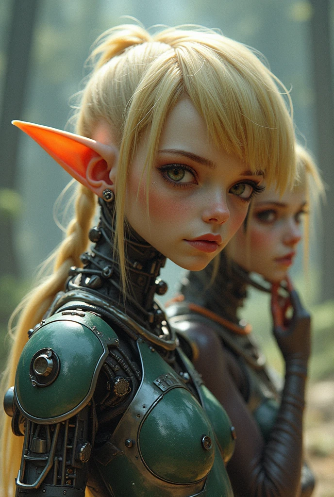 (1 mechanical cyborg girl) 、(14 year old Russian girl, European appearance)、maximum quality、Masterpiece artwork、Super high resolution、(photorrealistic:1.4)、CRU photo、1 Russian girl、Fight mutants、shining skin、(((1 Russian girl mechanic)))、With a beautiful knife、(Red body with metallic effect and riveted steel plates)、(Battle Cups、ogre、Fierce battle with orcs),(Fight the aliens furiously)、Fight fiercely、(Beautiful forest background)、(Fighting demonic beasts)、(small LED)、((super realistic details))、bring、(The story of a strong giant demonic beast),global illumination、shade、octane rendering、、Ultra-spicy、Raw skin is exposed when split、metalwork、Details of complex ornaments、Russian details、Very complex detailing、realistic light、(mystical expression),CGSoação Trends、blue colored eyes、radiant eyes、facing the camera、neon detailmechanical limbs)、(blood veins, connected to tubes)、(wires and cables, Plug-in in the head)、small LED、,Mechanical hips、swooping、(Hands are also made of machines)、(Attack of monstrous beasts)、