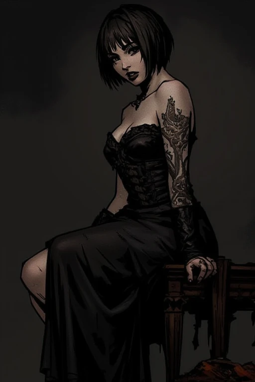 a close up portrait mode Cartoon style GTA style digital illustration of a woman in a black dress and black hair, linda rainha vampira, linda rainha feminina vampira, gothic maiden, very beautiful gothic top model, beautiful vampira feminina, goth girl, goth girl, gothic maiden of the dark, Gothic style, gothic woman, gothic clothes, gothic outfit, moda vampiro, vampira feminina, wearing a gothic dress