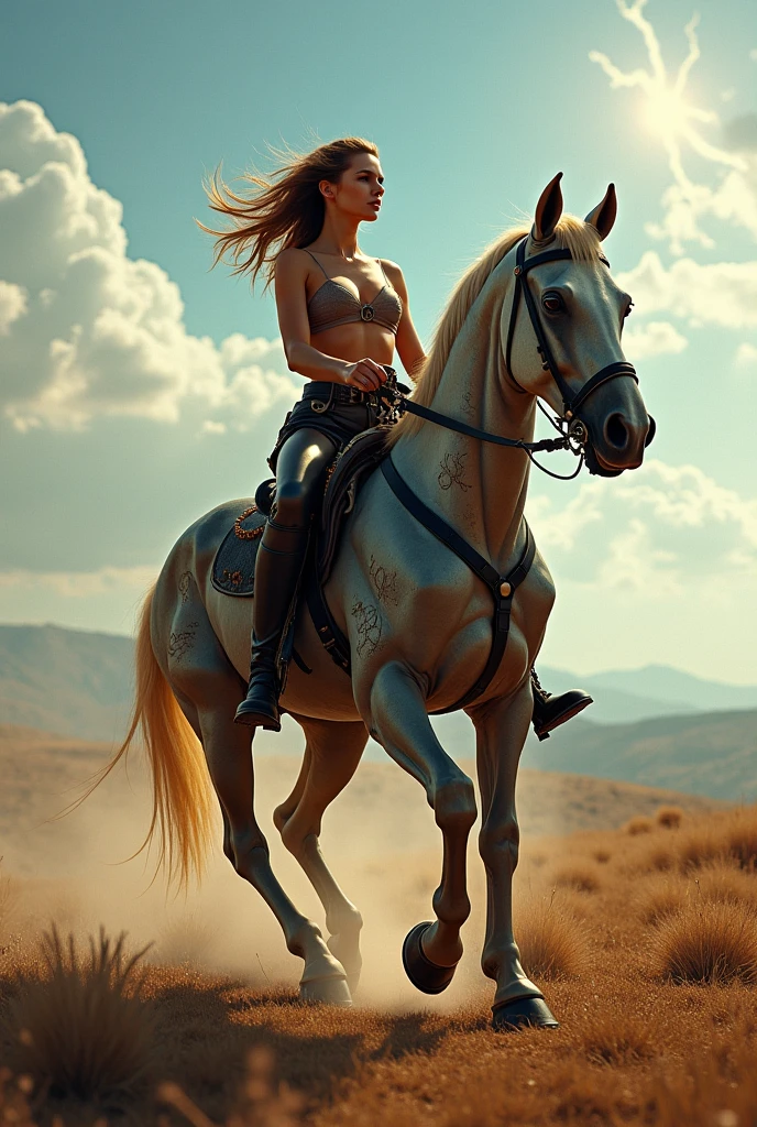 Centaur, female centaur, centaur running on the plains