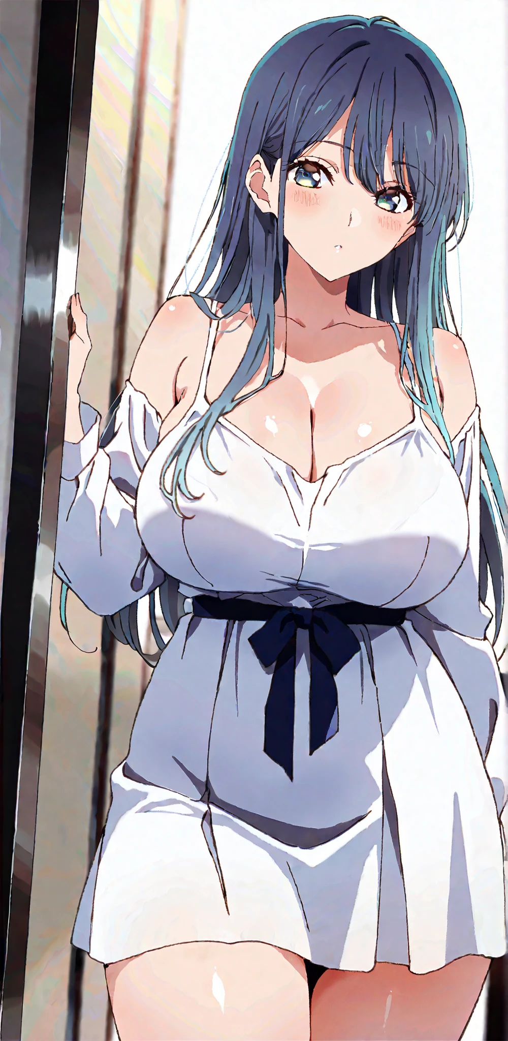 Menina anime com longos cabelos brancos e olhos azuis posando para uma foto, divindade de cabelos brancos, menina anime sedutora, Loli no vestido, Oppai, Ecchi, Shikami, Ahegao, Melhor Avaliado em Pixiv, mulher bonita sedutora do anime, sfw version, pixiv 3dcg |, na empresa pixiv, Estilo de pista Azur, cabelos brancos