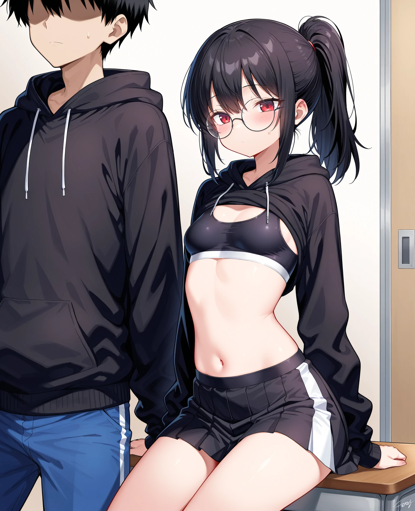 masterpiece, best quality,anime style, 1 girl,(((slender body))), (((small eyes,small ))),(((gym uniform,glasses))),(((((3 monkeybbing the girl))))),((((cum facial), (beautiful face), (((short hair))), (((straight hair))), ((((black hair)))),detailed beautiful skin, (perfect hands, perfect anatomy)