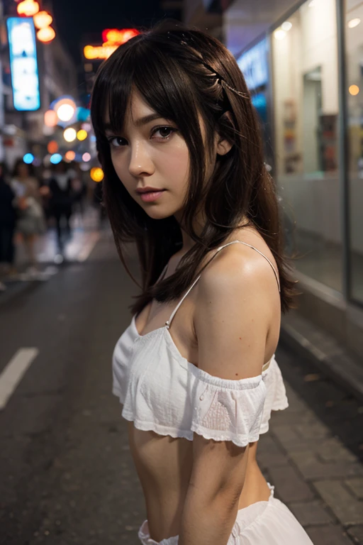 (((Misako Renbutsu)))Beautiful Young Female with (Braided pigtails flowing over the bust) (at Dusk City Street), extremely delicate and beautiful,Outstanding light and shadow,Clear and bright sunlight, Professional portrait (Face Closeup from below), Semi-nude photography, backlighting, ((beltbra)Skinny Shorts)Unbuttoned white shirts, {(Tyndall effect)|lens flare|Shade|bloom|[chromatic aberration]} (Oodles Blurred Colorful Lights (Starry particles)), TopQuality Masterpiece of 8K Ultra-detailed DigitalPainting (by Jeremy Lipking) 