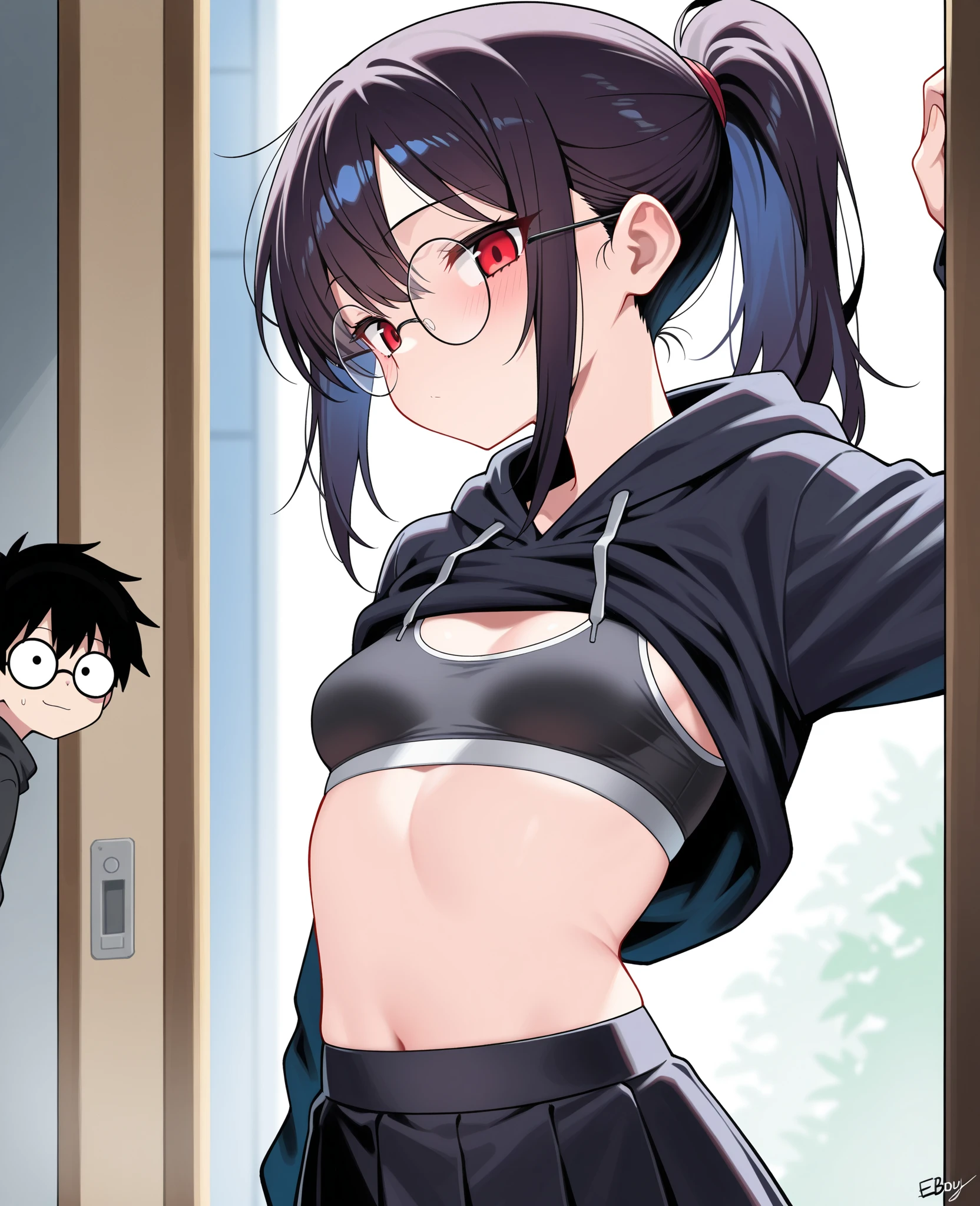 masterpiece, best quality,anime style, 1 girl,(((slender body))), (((small breast))),(((gym uniform,glasses))),(((3 monkey grabbing the gir))),((((cum)))), (beautiful face), (((short hair))), (((straight hair))), ((((black hair)))),detailed beautiful skin, (perfect hands, perfect anatomy)