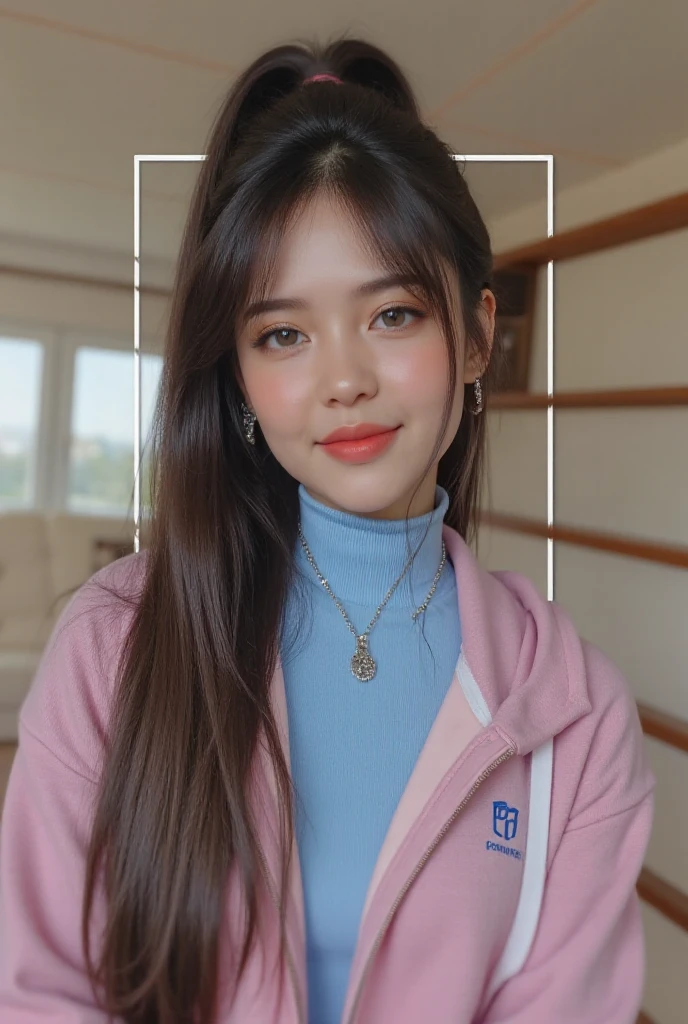 19 years old, College girl, Indoors, Front-facing Pink Wall T-shirt Upper Body up of face Beautie