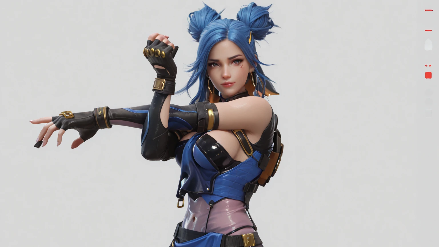 Jhinx, arcano, Jhinx personagem de League of Legends, long neon blue hair in braids, seios grandes perfeitos, Pouca roupa, underwear, Mulher Sex, perfect hands, Double hair braids, braided hair, Minipistola, light juxtaposition& sombra, Moody, intenso, feroz, Cinematic lighting, luz de raking, longas sombras luminosas, alta qualidade, smiling as he holds a shark-shaped rocket launcher, Rosto estilo anime, corpo perfeito, Mini saia, Steampunk clockpunk --ar 6:9 --s 1000 --c 12 --q 2 --v 5.2