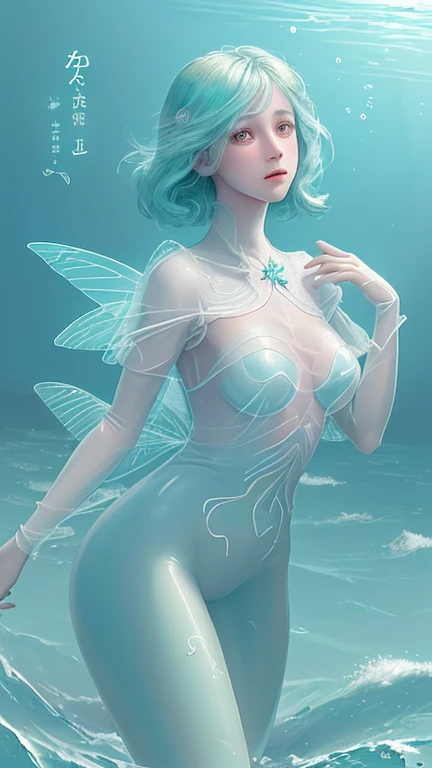 a painting of a woman with blue hair and a blue dress, luminous water elemental, iridescence water elemental, ice sorceress, asian female water elemental, beautiful ancient frost witch, ethereal!!!!!!!, water elemental, ethereal essence, ethereal skin, glowing aura around her, ethereal!!!, ethereal aura, /!\ the sorceress