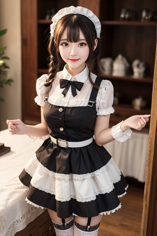 Tall and cute idol girl、whole body、Good style、、、、、、、、、、Tanned thick legs、、Gold steampunk waitress uniform、Neat and clean idol face、、