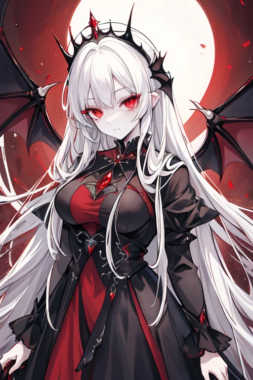 1 girl、Mature、Ample breasts、Long Hair、White Hair、Red Eyes、grim Reaper、Shoulder Bare、Black wings、Big Scythe、necklace、bracelet、Red butterfly、Deep woods、霧Deep woods、Red Gem、Lace fabric、skull、Armament、High resolution、Highest quality