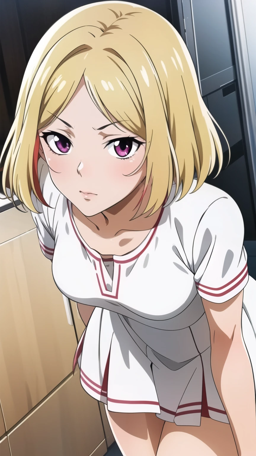masterpiece, high quality, datch out,(realistic skin texture), (Anime Coloring), very well detailed, very well detailed, preface face, beautiful eye, perfect eyes, detail eye, big highlight, detail face, super detailed, detail eye, Symmetrical eye, (Dynamic Angle), (expressionless), sharp details, That Katamisuzu , blond hair, short hair, (small breasts:1.2), Ken1loli、schoolgirls uniform, mini skirt, thighs, (((1 girl))),beautiful long legs,Beautiful body, Beautiful Nose,beautiful character design, perfect eye, perfect face,expressive eye, perfect balance , viewers,(Focus on her face),closed my mouth, (Innocent_big_eye:1.0),(light_smile face:0.3), official art,Highly Detailed CG Unity 8K Wallpaper, perfect lighting,colorful, bright_Front _face_lighting,white skin, (masterpiece:1.0),(Highest_quality:1.0), High Resolution,4K,super detailed, photo shoot, 8k, High Resolution, High Resolution, (Absard Dress:1.2), Kodak Portra 400, FILM GRAIN, lens flare, ( vibrant_color:1.2), pro pics, (Narrow _ waist ),
