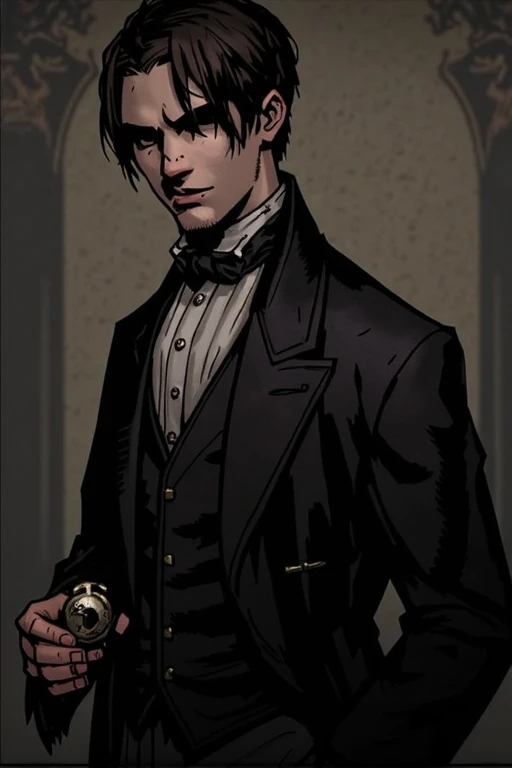 At night, a handsome boy, standing at the gate of the villa, white suit, facial hyper-detail, short black hair, black eyes, facial hyper-detail, highly realistic, 4K, chiaroscuro, super high detail
