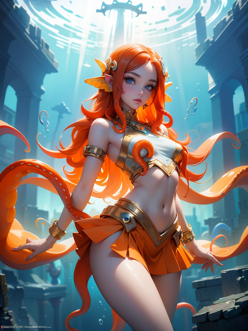 better light, ShinyAngle,Big tits,swollen nipples、too Big ass, (see through:1.2), too sexy ass, girl figure, NSFW, pose sexy, Big ,(La Best Quality,A high resolution,Ultra - detailed,actual), better light, ShinyAngle, Ying from paladins game, with a short skirt, transparent yellow top, (long red hair:1.4),( background atlantis ruins underwater:1.4) ,,8K more detailed.unreal engine:1.4,HD,La Best Quality:1.4, photorealistic:1.4, skin texture:1.4, Masterpiece:1.8,first work, Best Quality,object object], (detailed facial features:1.3),(The correct proportions)，(Beautiful octopus orange tentacles:1.4),(Beautiful blue eyes), (perfect anatomy) ,(human fingers),