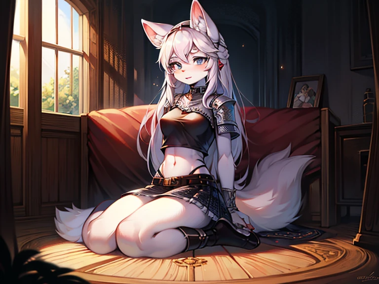 (masterpiece:1.2), (highest quality:1.2), perfect eyes, perfect face, perfect lighting, middle ages, room, 1girl,　aqua eye, ((((((hair over one eye,)))))), Braidスタイル, spike hair, dull bangs, black_bob hair, Braid, Ahoge, robe ((((Transparent white bikini armor)))), Thighhighs, cute eyes, Medium chest, bright, (open_legs:1.3), open your mouth, vivid description,orgasm, I was scared, (abs:0.6) Ahegao, smile+Happy, tooth, anger, sitting,creining,apart_legs,wolf_ears,fang,wolf_tail,crotch,groin,rise_knee