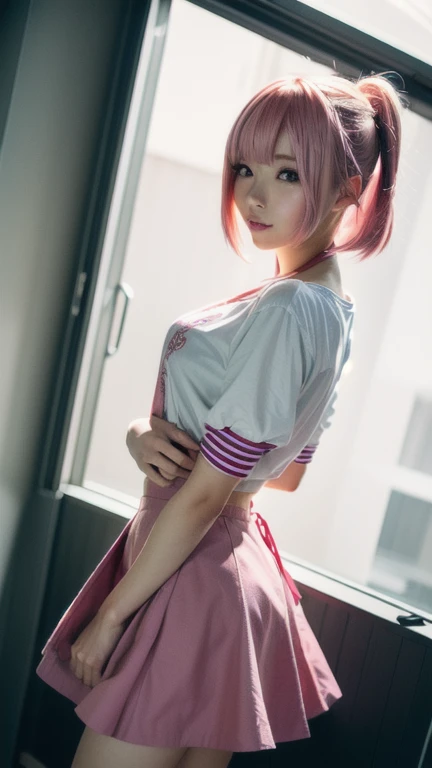 Background (school rooftop) , camara angle below, school girl, wearing japanese school dress (shirt and black skirt), sitting on school rooftop legs wide open , wet pussy , orgasmic , morning, lustful face , p, wearing japanese school dress, school girl, morning,showing her vagina , pron , shy , horney face , sexy, lustful, cute girl short pink hair, pink pussy, ,all her hair short pink , with a star clip in her pink hair, light colored eyes, pretty eyes, crying eyes, pretty, upturned nose, watery nose, Pretty lips, pink lips, heart and cupid shaped lip, pretty skin, pale, White skin, with moles and freckles all over his face, soft pink blush on the cheeks, natural pink blush, soft pink makeup, Jennie, nice neck, frown, tender look, with a kiss necklace, while having a bare abdomen, Delgado, marked and pretty, (big breasts, soft breasts, nice breasts), photorealism, 8k , photorealistic , show clearly, having sex, putting dildo in her vagina