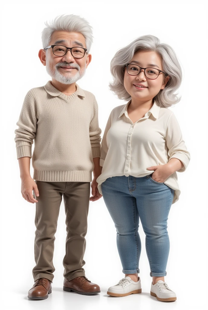 Create a friendly and happy couple around 60 years old, fit but not ...