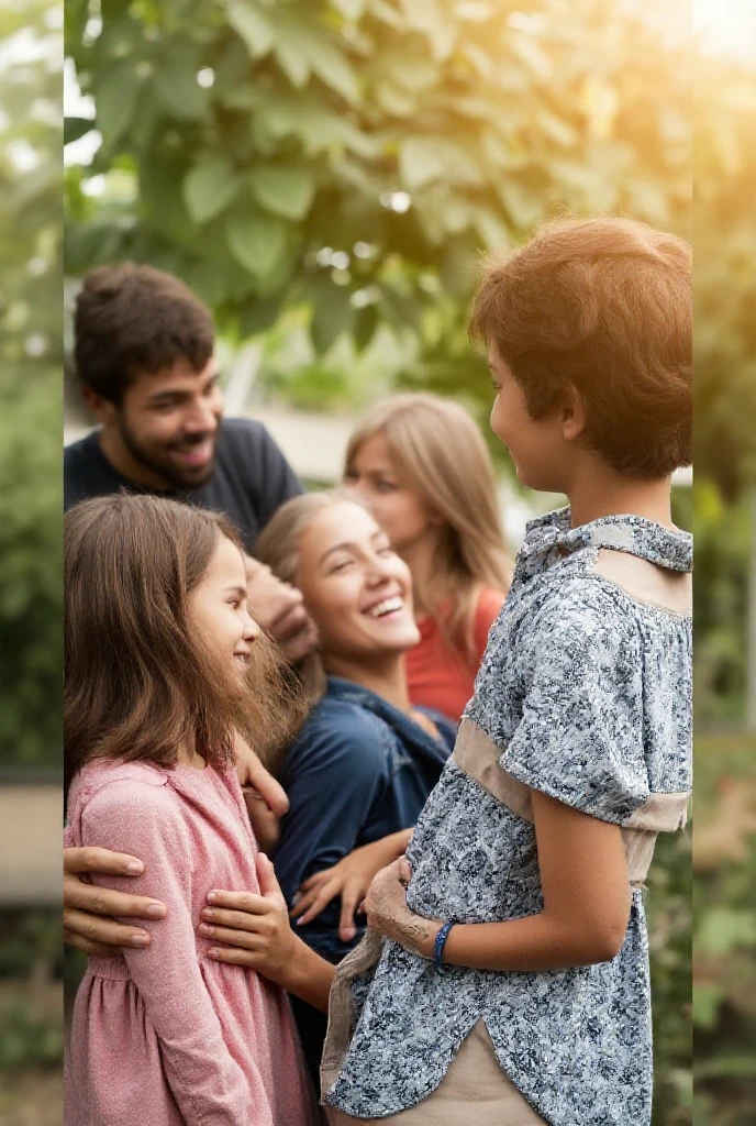 FAMILY ON VACATION, Children playing around, Family, amor, flor, Natureza, trees, 8k, pintura fosca detalhada, cor profunda, Fantastic, detalhes intrincados, tela inicial, cores complementares, arte conceitual de fantasia, 8k resolution trend in Artstation Unreal Engine 5", 8k, caucasiana, olhos azuis, Italy